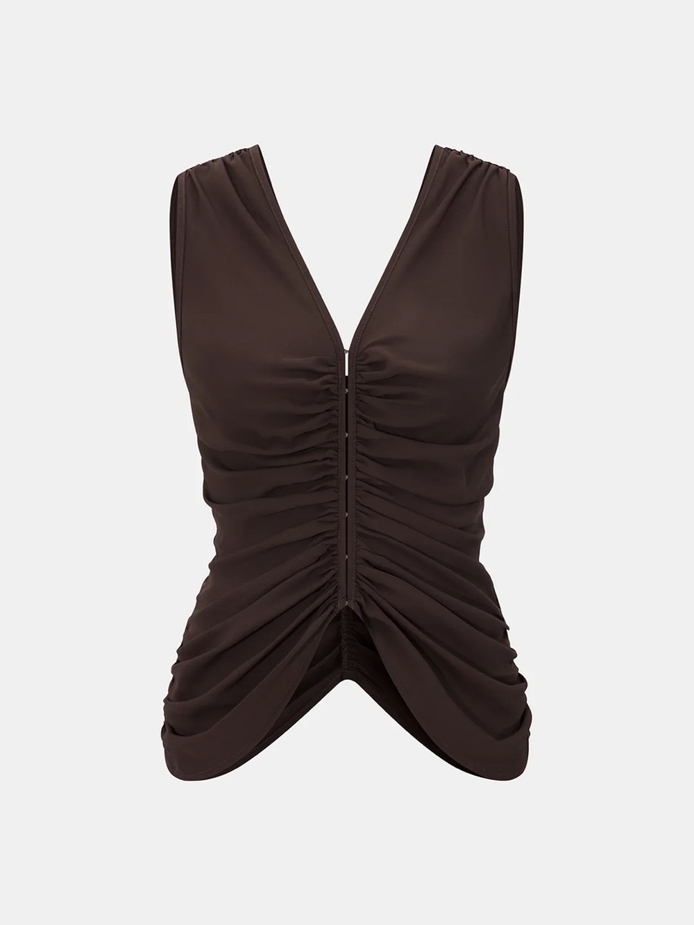 127 Hook-and-Eye Ruched V-Neck Sleeveless Top